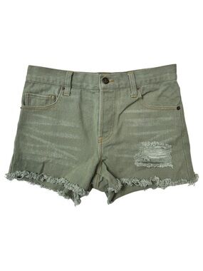 {Levitate} Light Olive Green Distressed Cutoff Denim Jean Shorts WS33